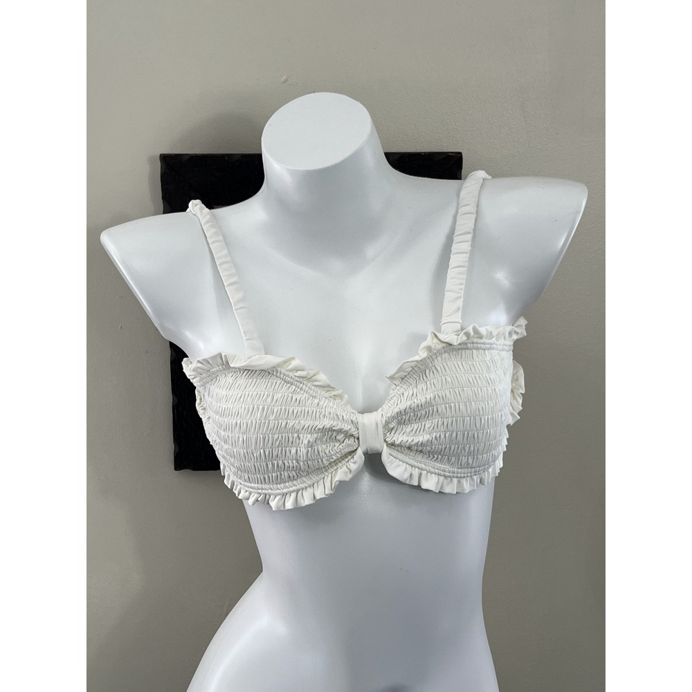 Sea New York Shyla Solid Smocked Ruffle Bikini Top Size XS